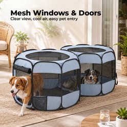 EighteenTek 2 Mesh Room Pop Up Portable Dog Playpen, Grey, Large slide 2 of 7