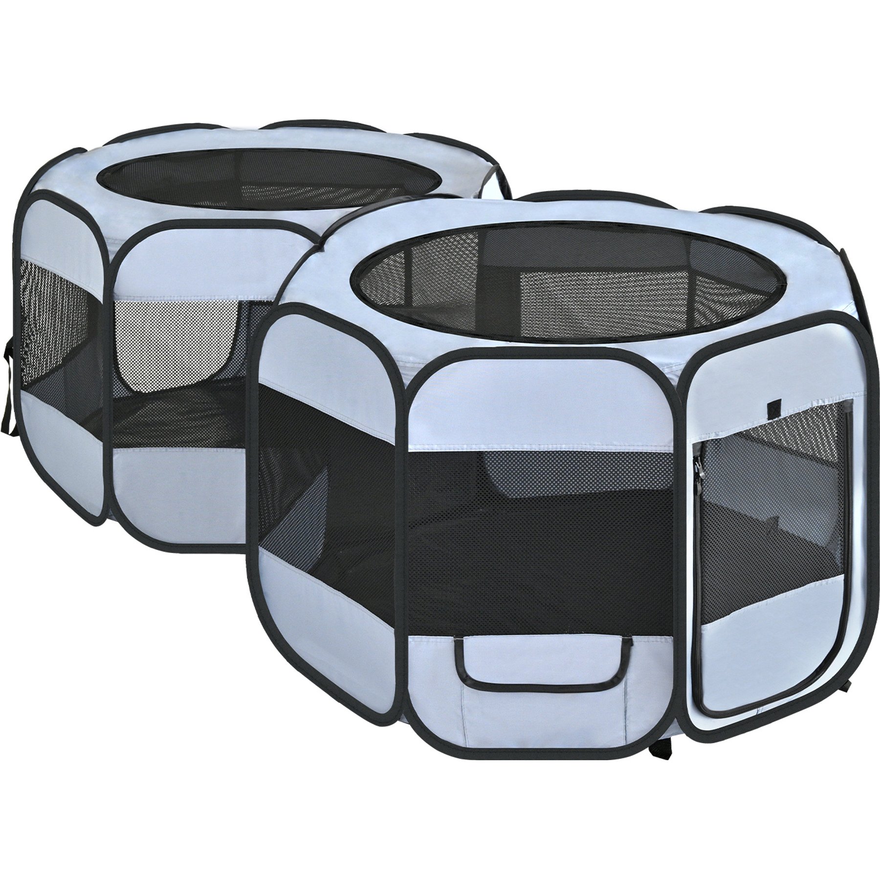 EighteenTek 2 Mesh Room Pop Up Portable Dog Playpen, Grey, Large