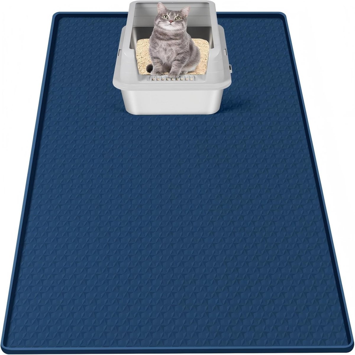 Bartuke Silicone Cat Litter Box Mat, X-Large: 51 x 25.6-in, Navy Blue