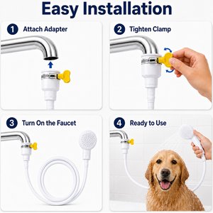Pawward Sink & Bathtub Faucet Sprayer Attachment with Hose for Dog & Cat Shower, White, 6.6-ft