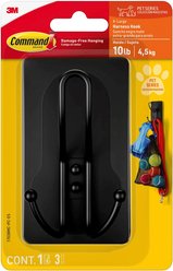Command Pet Collection Triple Wall Hook, Matte Black, X-Large