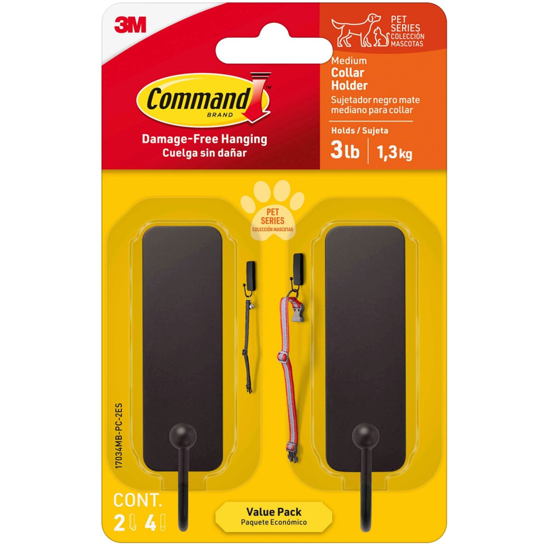 Command Pet Collection Wall Hook, Matte Black, 2 count