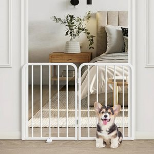WAOWAO Freestanding Foldable Dog Gate, White, 40 x 33-in