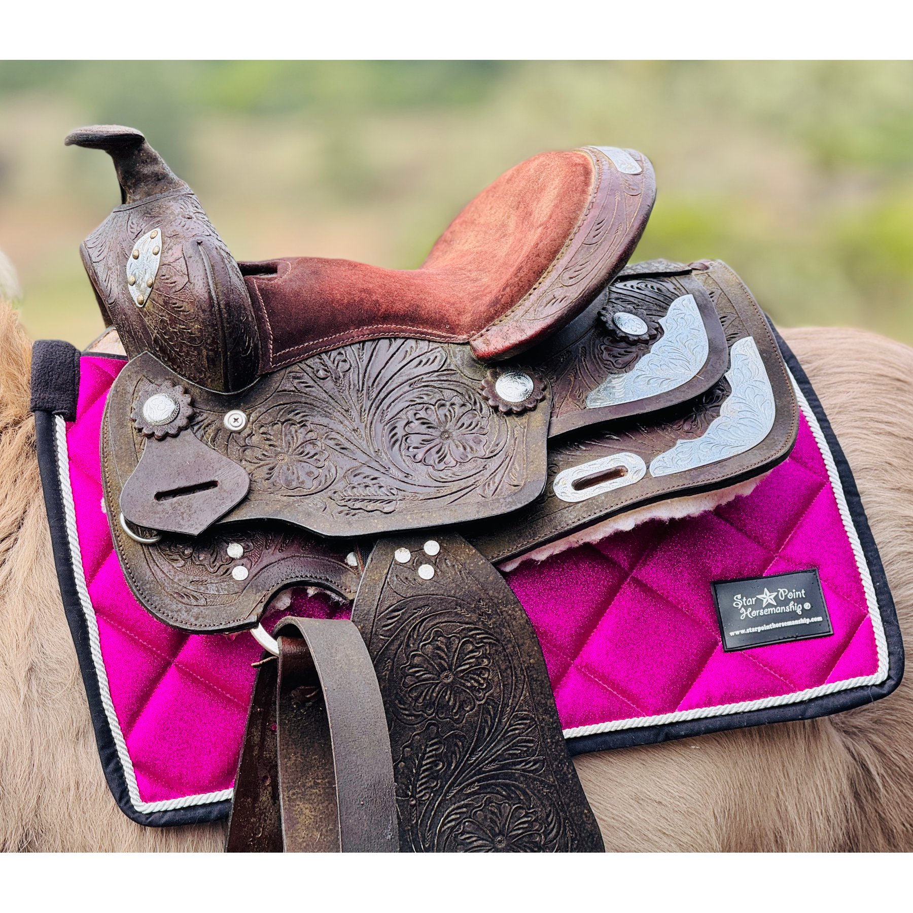 Star Point Horsemanship Western Horse Saddle Pad, Raspberry Glitter, Mini-Pony