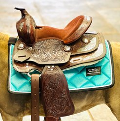 Star Point Horsemanship Western Horse Saddle Pad, Teal Glitter, Mini-Pony