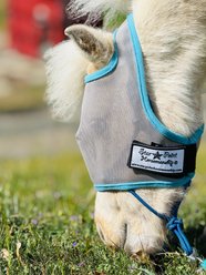 Star Point Horsemanship Mini-Pony No Ear Fly Mask, Gray/Teal, Medium/Mini