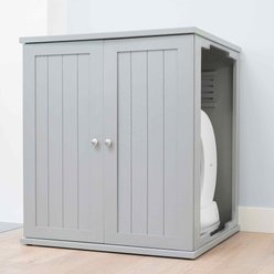 The Refined Feline Self Cleaning Cat Litter Box Cabinet, Cottage Door, Smoke