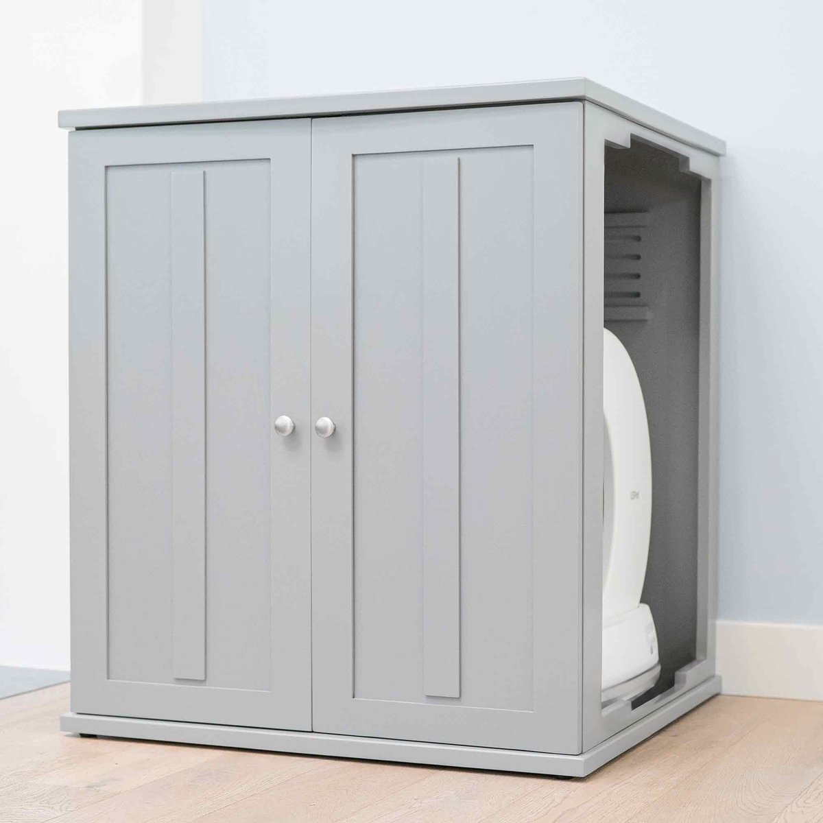 The Refined Feline Self Cleaning Cat Litter Box Cabinet, Shaker Door, Smoke