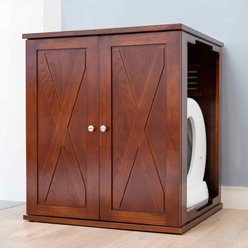 The Refined Feline Self Cleaning Cat Litter Box Cabinet, Farmhouse Door, Mahogany