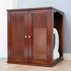 The Refined Feline Self Cleaning Cat Litter Box Cabinet, Cane Door, Mahogany