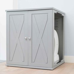 The Refined Feline Self Cleaning Cat Litter Box Cabinet, Farmhouse Door, Smoke