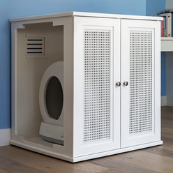 The Refined Feline Self Cleaning Cat Litter Box Cabinet, Cane Door, White