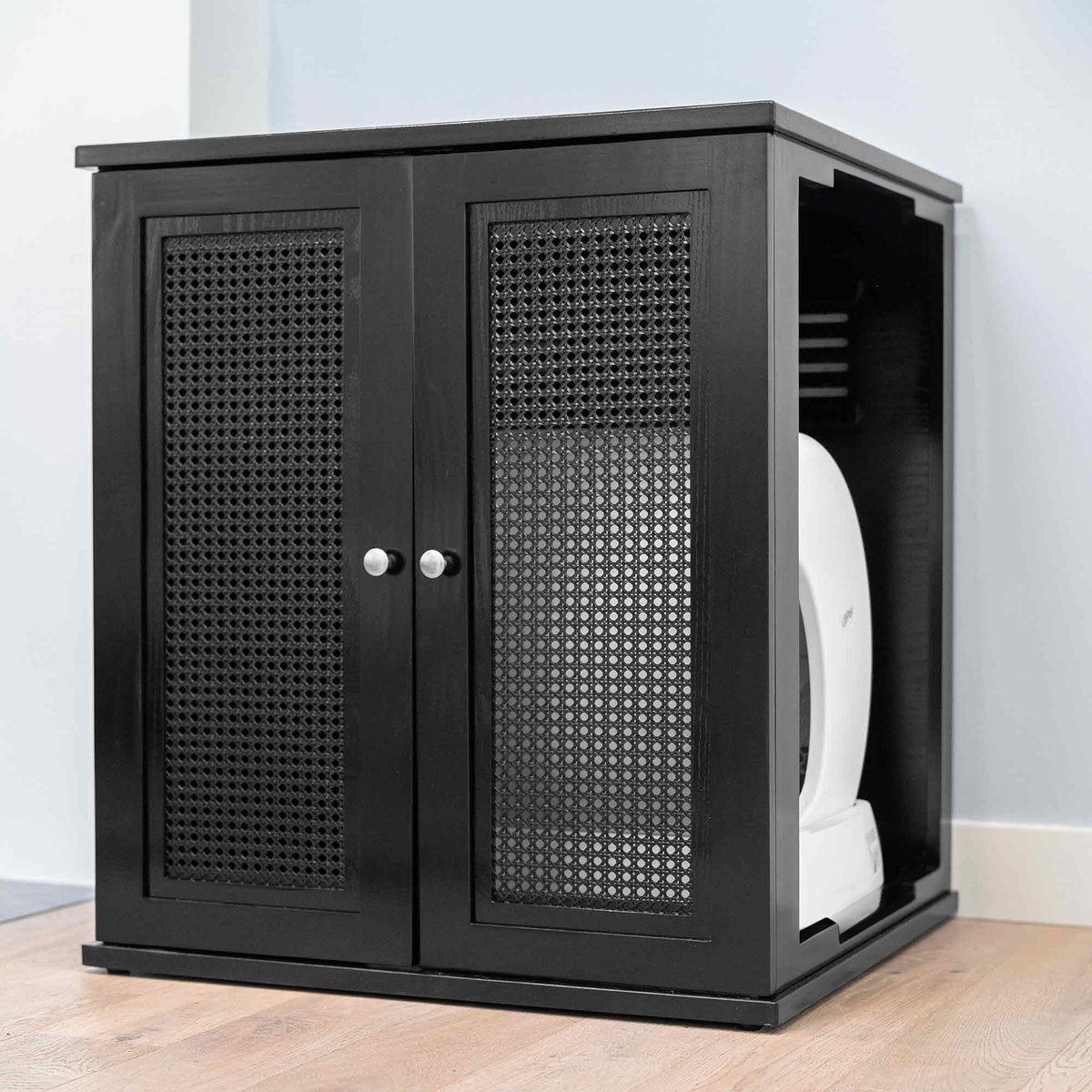 The Refined Feline Self Cleaning Cat Litter Box Cabinet, Cane Door, Espresso