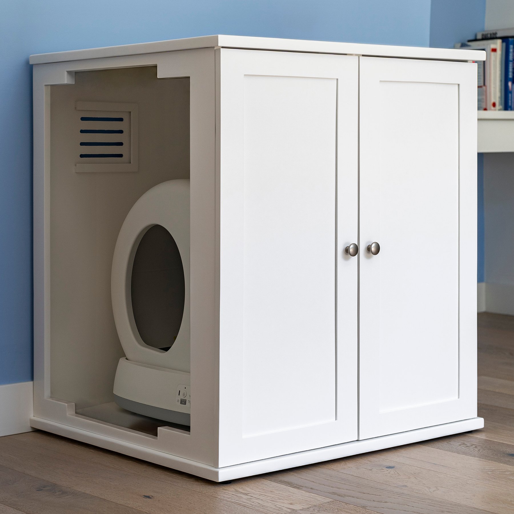 The Refined Feline Self Cleaning Litter Box Cabinet, White