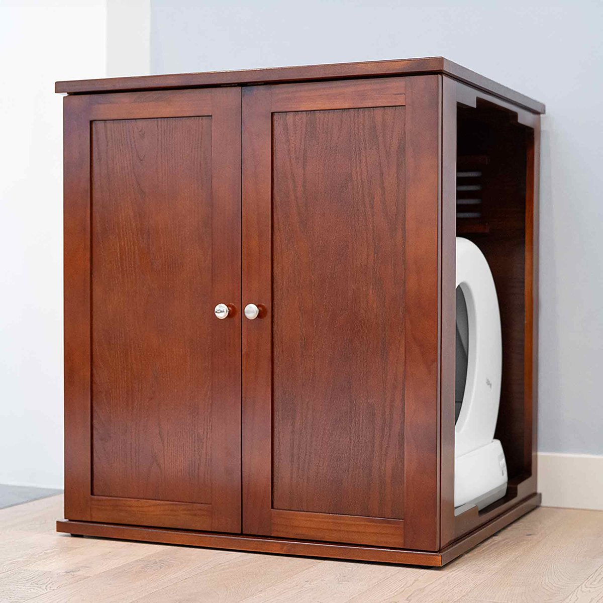 The Refined Feline Self Cleaning Litter Box Cabinet, Mahogany