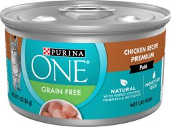 Purina ONE Chicken Recipe Pate Natural Grain-Free Canned Cat Food, 3-oz, case of 24 slide 1 of 8