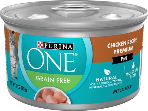 Purina ONE Chicken Recipe Pate Natural Grain-Free Canned Cat Food, 3-oz, case of 24