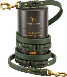 Noah & Paw Genuine Leather Hands-Free Double Dog Leash, Dark Green, 8-ft long, 1 1/2-in wide