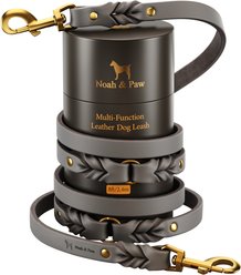 Noah & Paw Genuine Leather Hands-Free Double Dog Leash, Grey, 8-ft long, 1 1/2-in wide