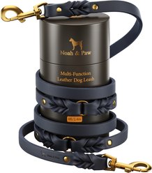 Noah & Paw Genuine Leather Hands-Free Double Dog Leash, Dark Blue, 8-ft long, 1 1/2-in wide