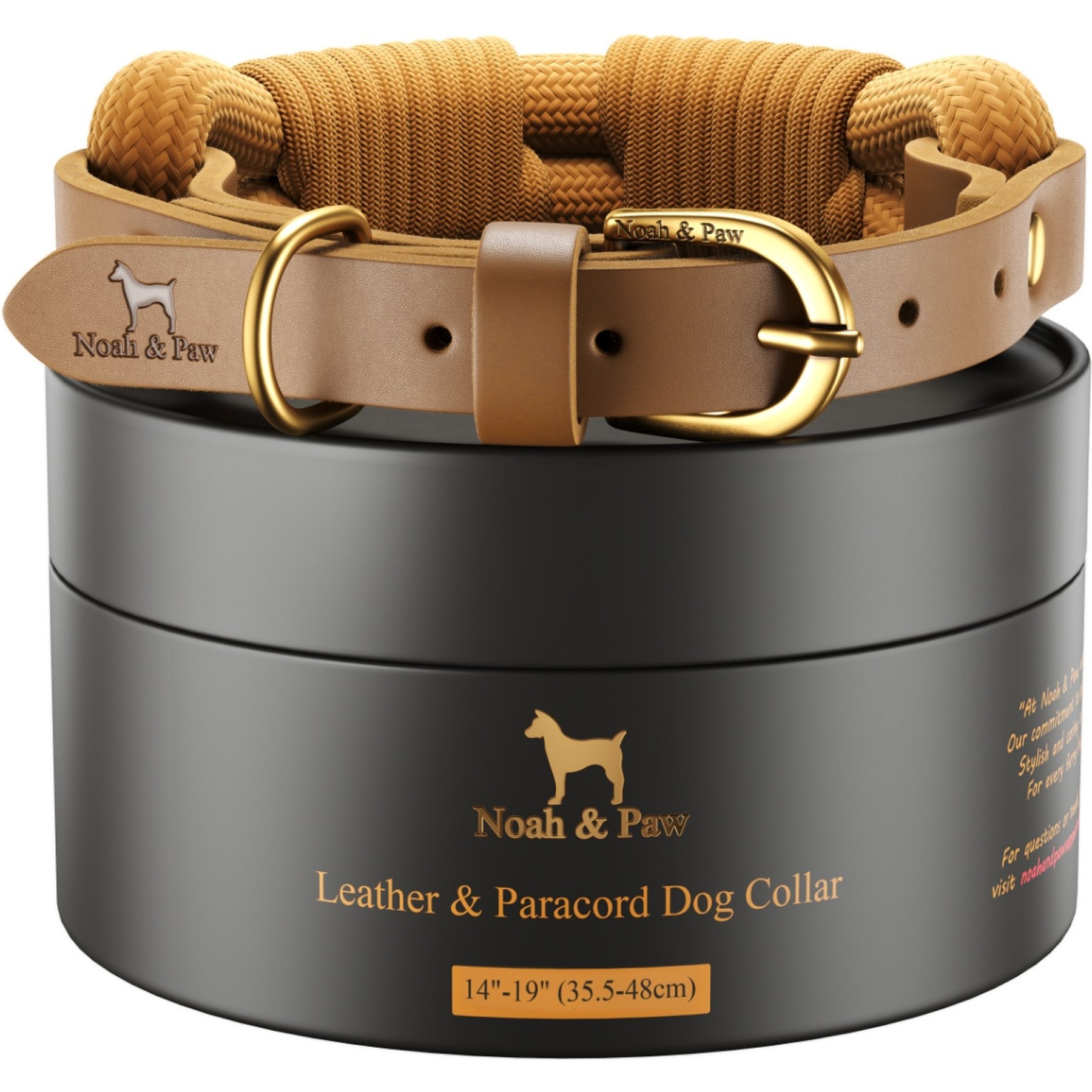Noah & Paw Genuine Leather Dog Collar, Dark Green, 14 to 19-in neck, 1/2-in wide