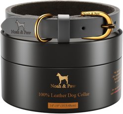 Noah & Paw Genuine Leather Dog Collar, Grey, 14 to 19-in neck, 1/2-in wide