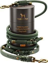Noah & Paw Genuine Leather Hands-Free Dog Leash, Dark Green, 8-ft long, 1 1/2-in wide
