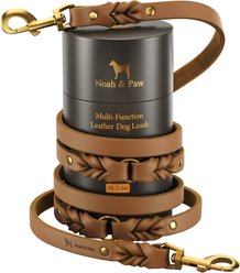 Noah & Paw Genuine Leather Hands-Free Double Dog Leash, Camel, 8-ft long, 1 1/2-in wide
