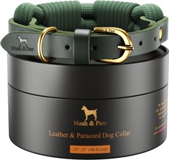 Noah & Paw Genuine Leather & Paracord Dog Collar, Dark Green, 18 to 24-in neck, 1/2-in wide