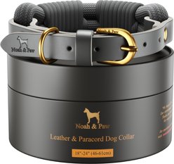 Noah & Paw Genuine Leather & Paracord Dog Collar, Grey, 18 to 24-in neck, 1/2-in wide
