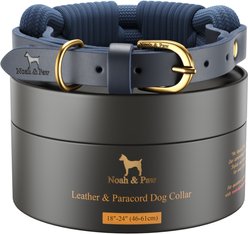 Noah & Paw Genuine Leather & Paracord Dog Collar, Dark Blue, 18 to 24-in neck, 1/2-in wide