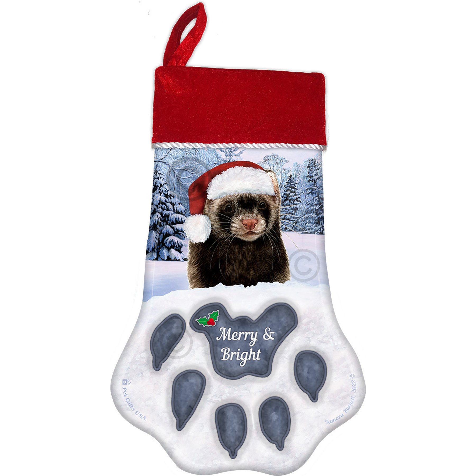 Pet Gifts USA Ferret Black Sable Christmas Stocking, 17 x 10.5-in