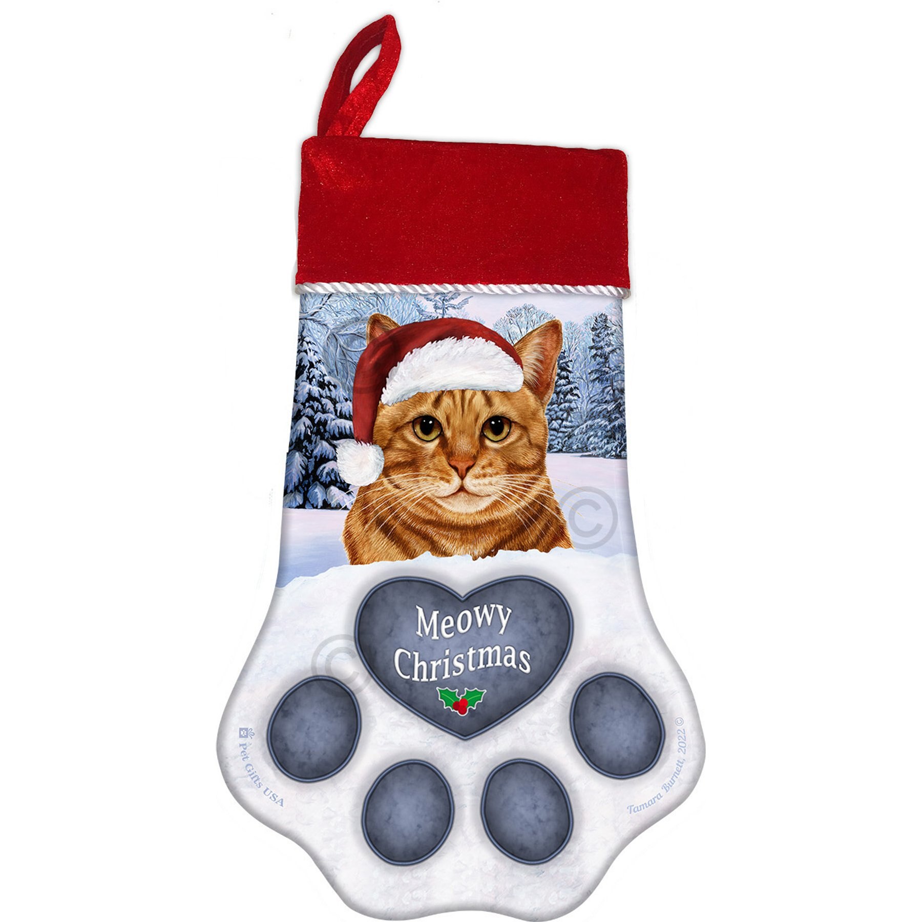 Pet Gifts USA Tabby Orange Christmas Stocking, 17 x 10.5-in