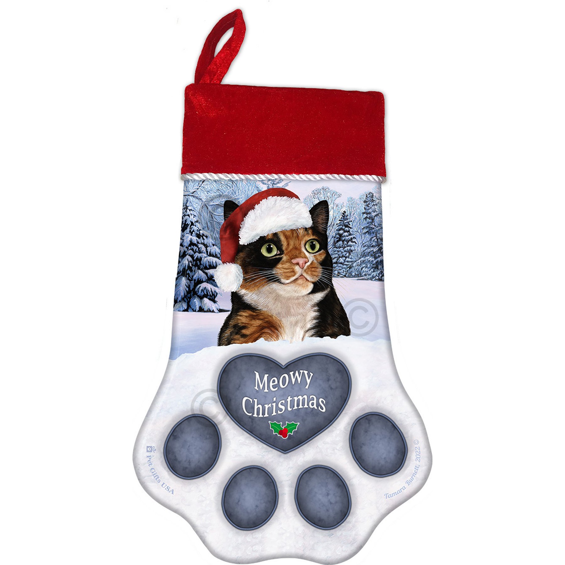 Pet Gifts USA Calico Cat Christmas Stocking, 17 x 10.5-in