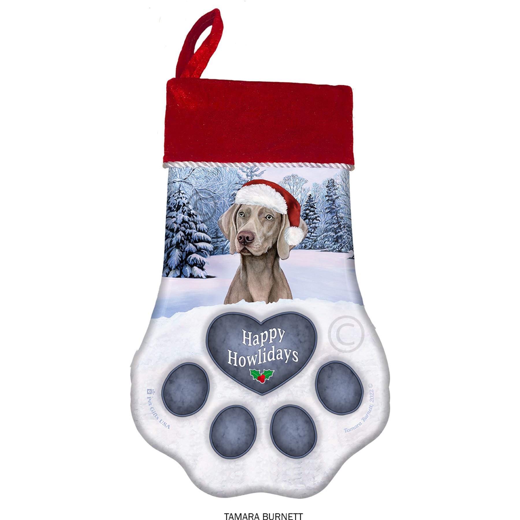 Pet Gifts USA Weimaraner Silver Grey Christmas Stocking, 17 x 10.5-in