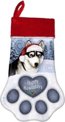 Pet Gifts USA Siberian Husky Blue Eye Black & White Christmas Stocking, 17 x 10.5-in