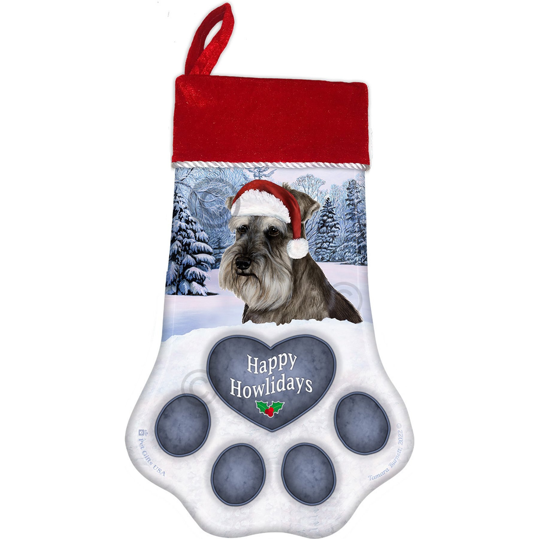 Pet Gifts USA Schnauzer Grey Drop Christmas Stocking, Grey, 17 x 10.5-in