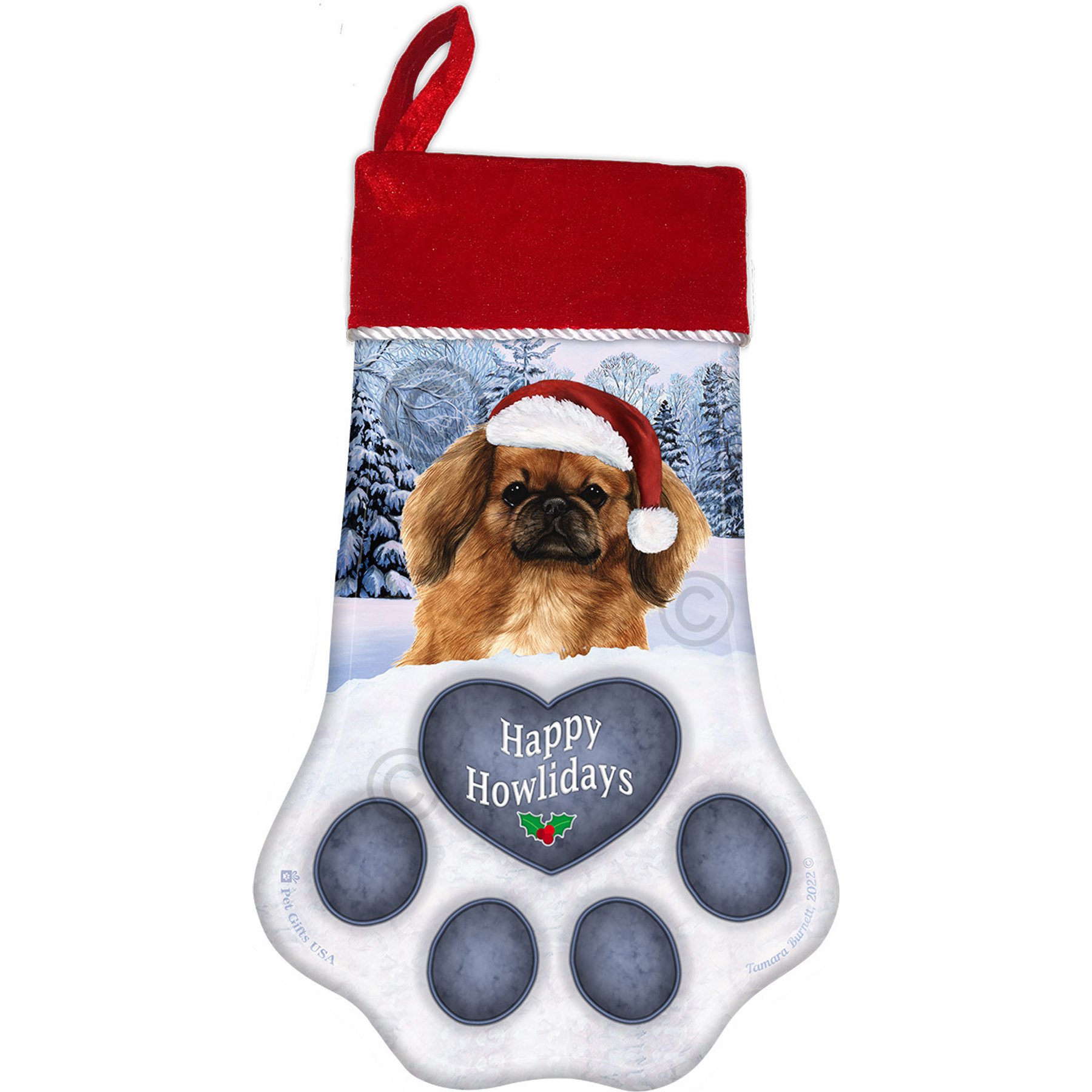 Pet Gifts USA Pekingese Brown Christmas Stocking, 17 x 10.5-in