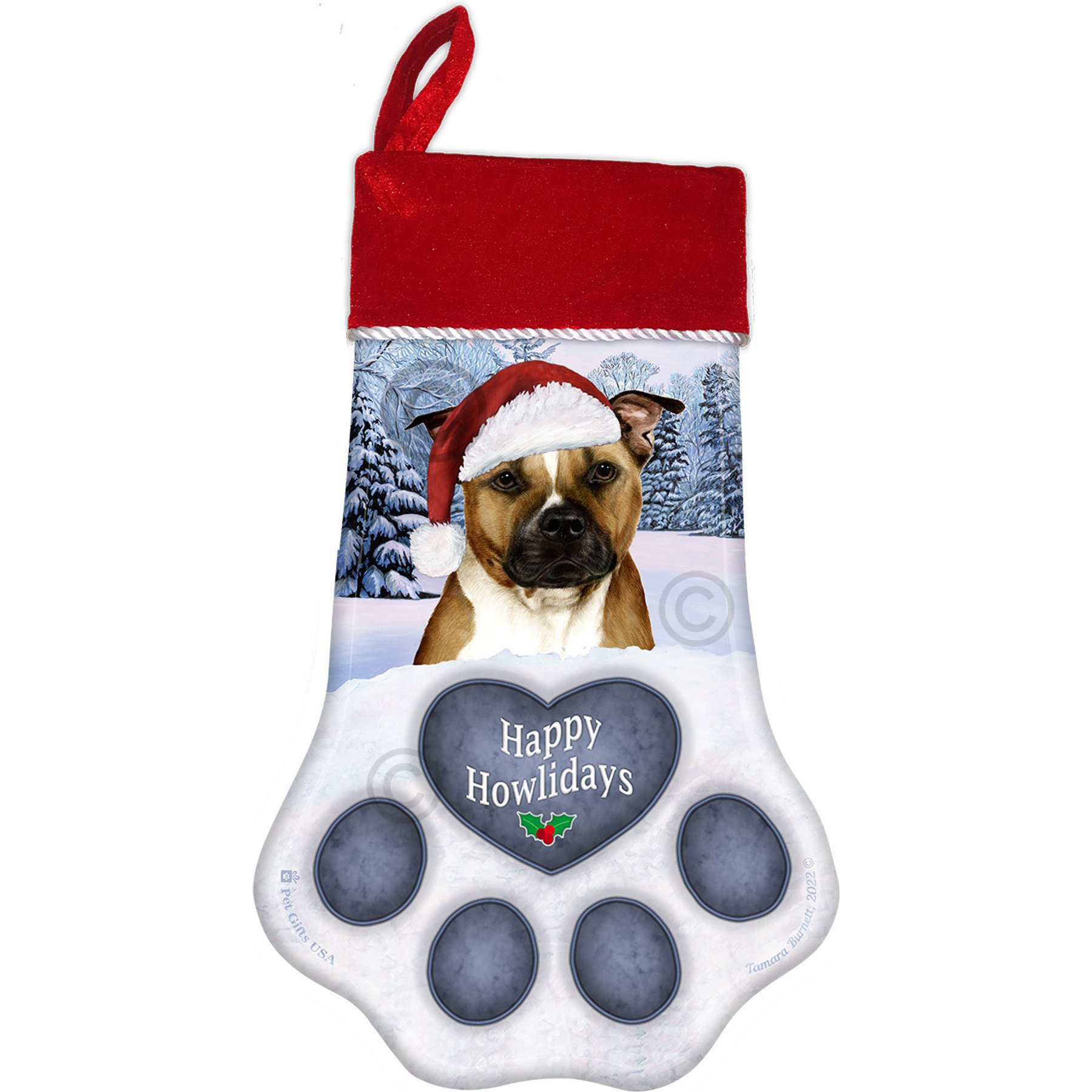 Pet Gifts USA Pit Bull Brown & White Drop Christmas Stocking, 17 x 10.5-in