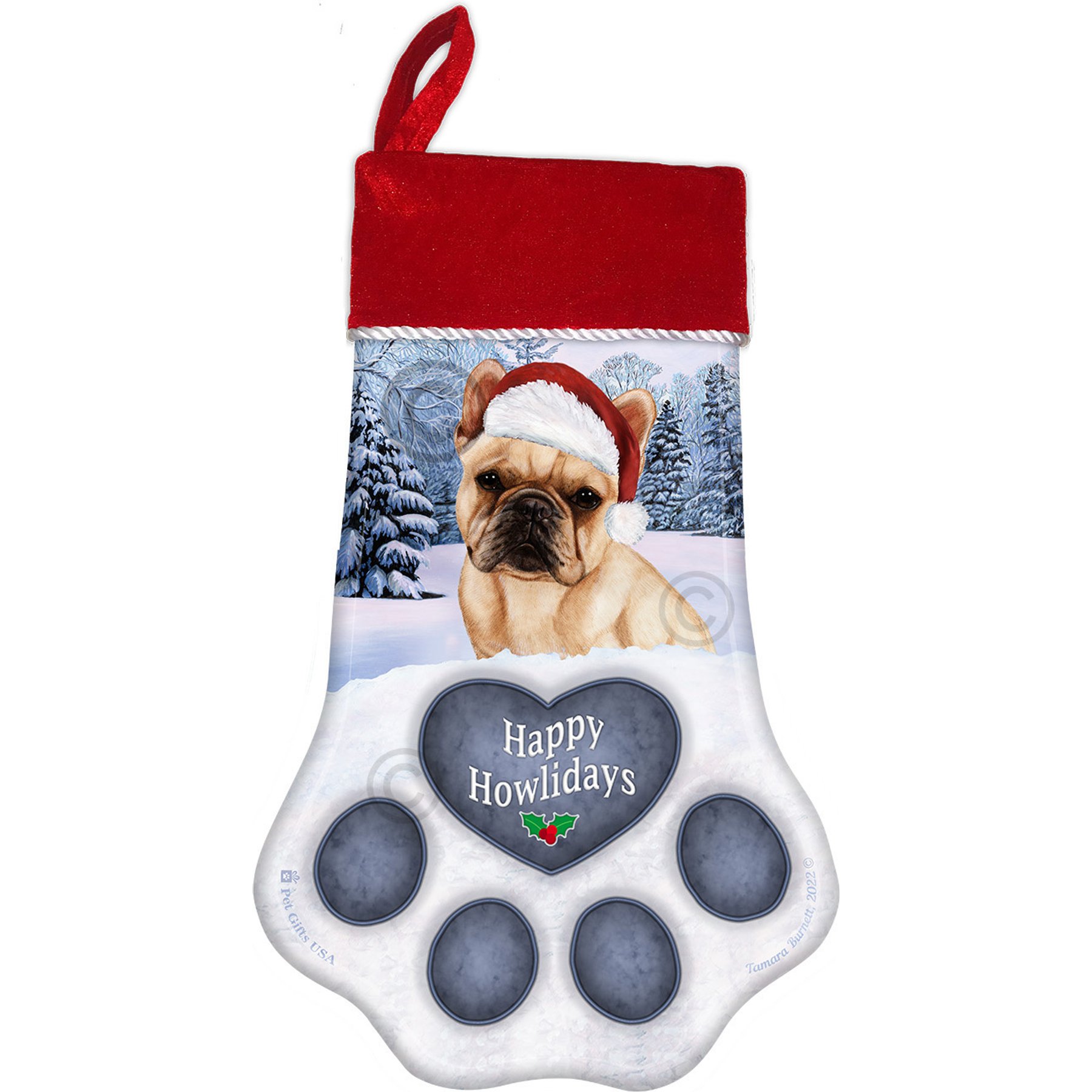 Pet Gifts USA French Bulldog Cream Christmas Stocking, 17 x 10.5-in