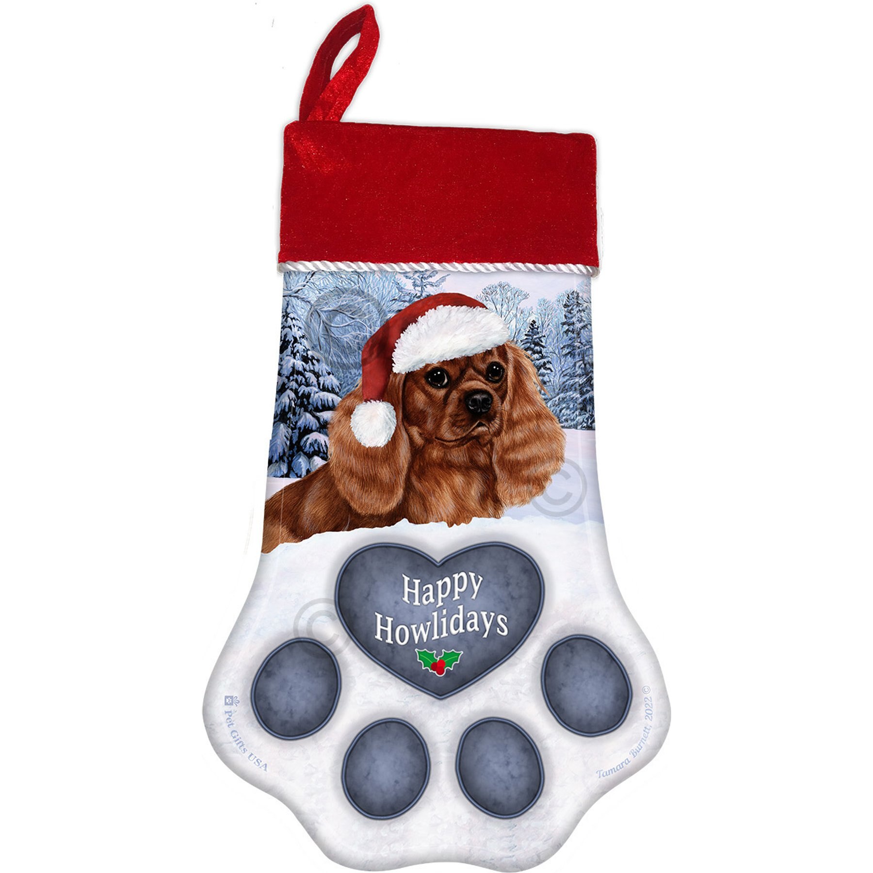 Pet Gifts USA Cavalier King Charles Ruby Christmas Stocking, 17 x 10.5-in