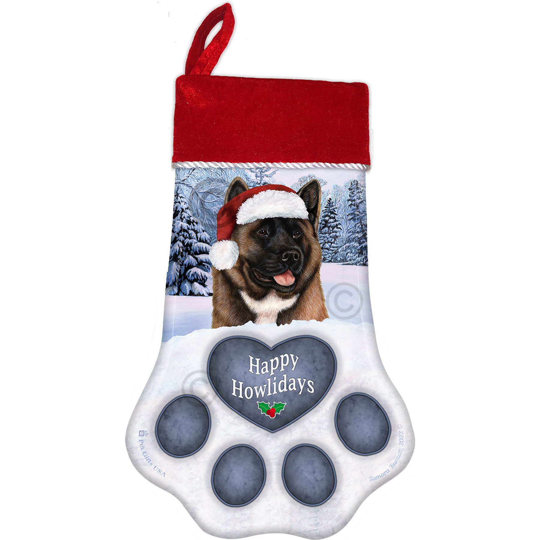 Pet Gifts USA Akita Christmas Stocking, Red, 17 x 10.5-in