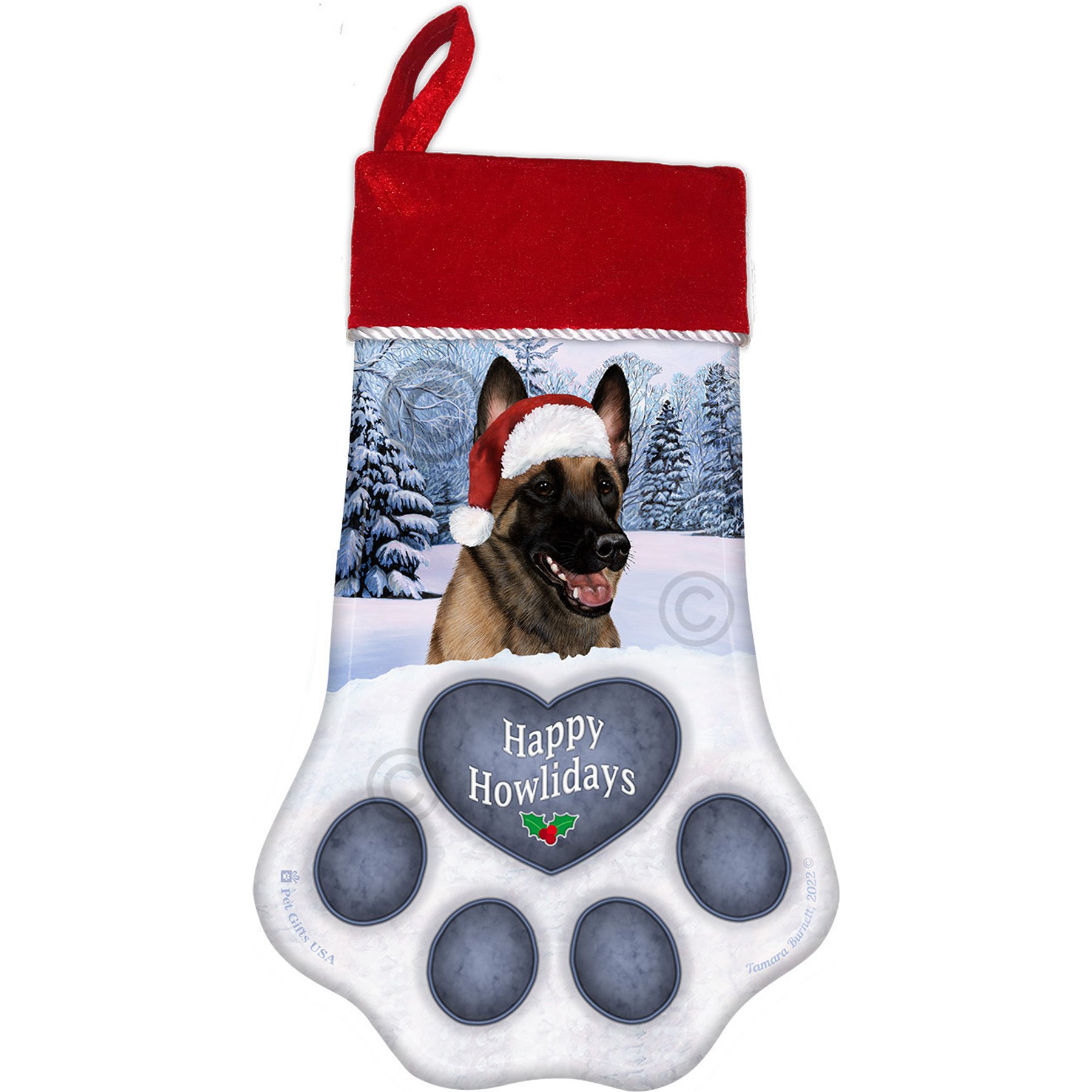 Pet Gifts USA Belgian Malinois Fawn Smiling Christmas Stocking, 17 x 10.5-in