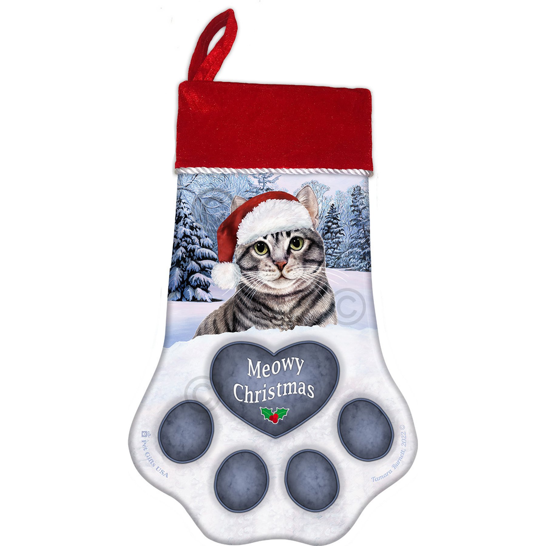 Pet Gifts USA Tabby Silver Christmas Stocking, 17 x 10.5-in