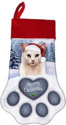 Pet Gifts USA White Cat Blue Eyes Christmas Stocking, 17 x 10.5-in