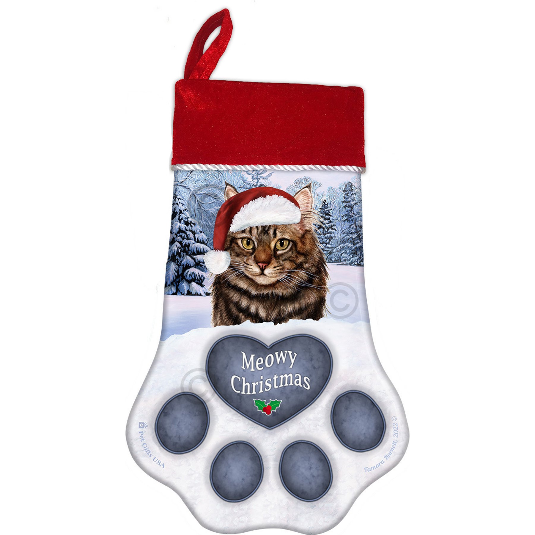 Pet Gifts USA Maine Coon Brown Tabby Christmas Stocking, 17 x 10.5-in