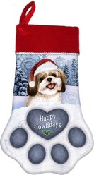 Pet Gifts USA Shih Tzu Gold & White Christmas Stocking, 17 x 10.5-in