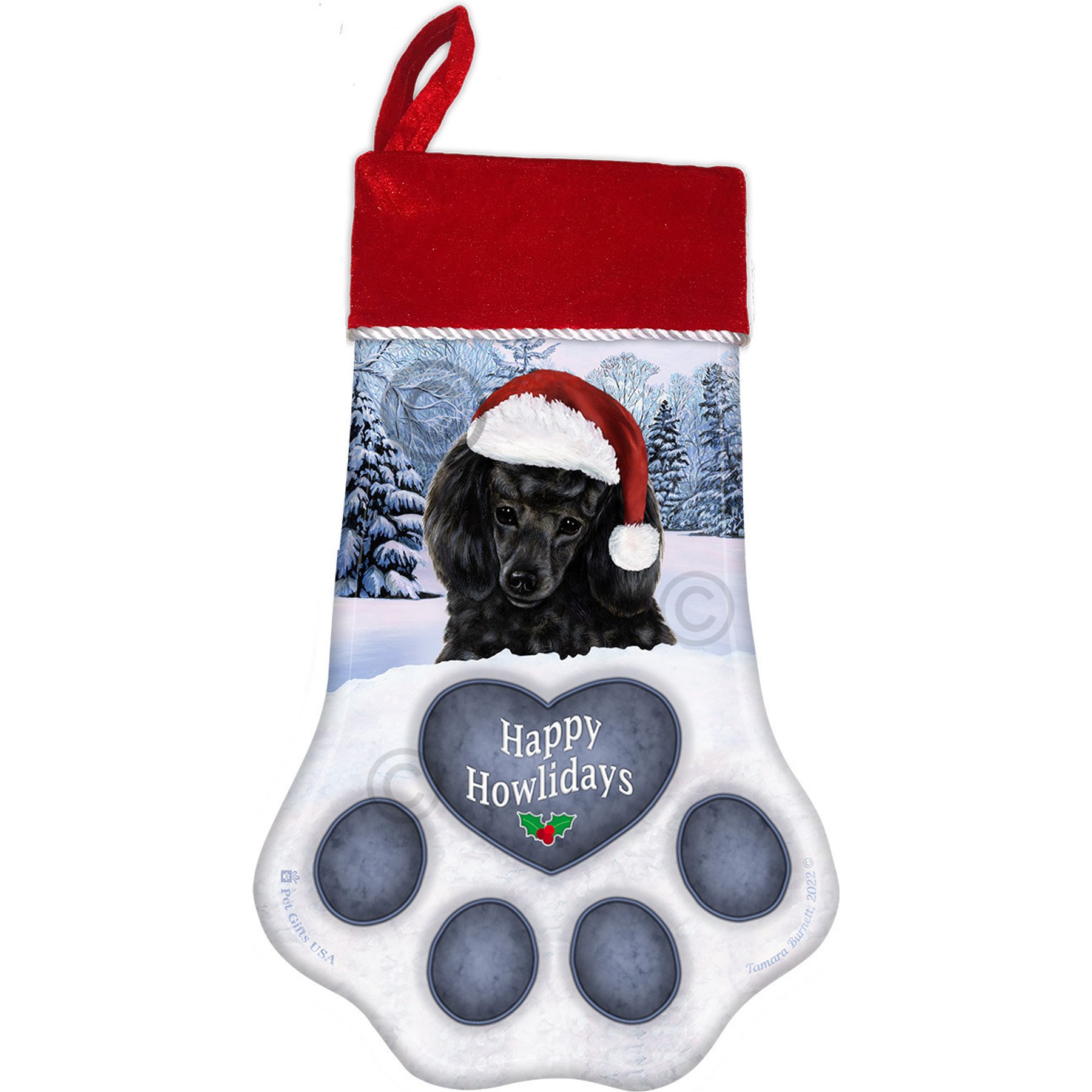 Pet Gifts USA Poodle Black Christmas Stocking, 17 x 10.5-in