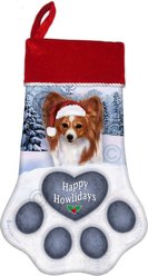 Pet Gifts USA Red & White Papillon Christmas Stocking, 17 x 10.5-in