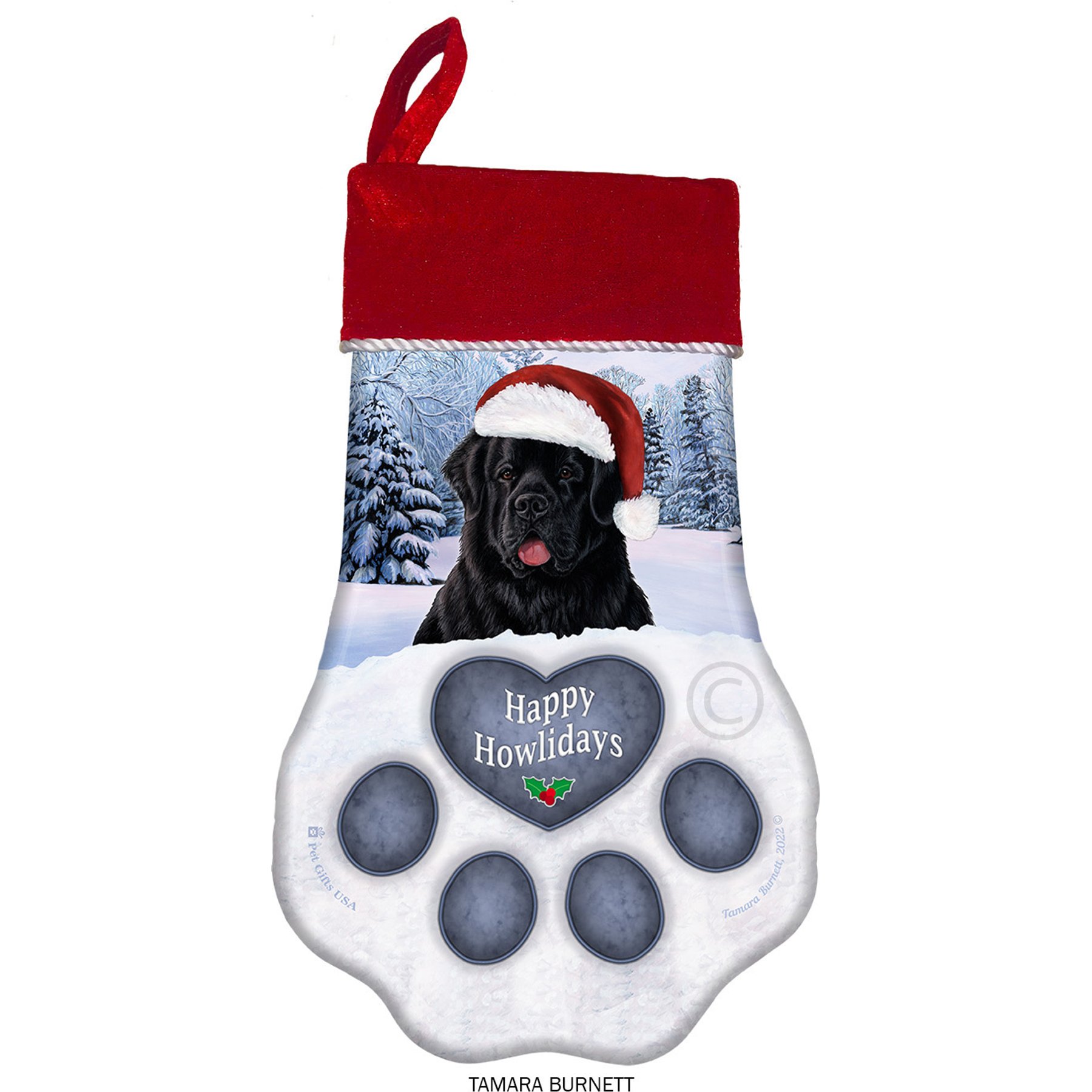Pet Gifts USA Newfoundland Black Christmas Stocking, 17 x 10.5-in